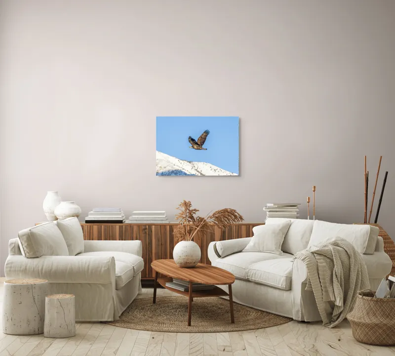 Tablou Canvas, "Vulturul stăpân al cerului albastru", Vultur, Cer, Zbor, Munte, Nevatat, Libertate, Natură, Majestuos, Aripi, Peisaj, 70 x 50 cm – poza 6