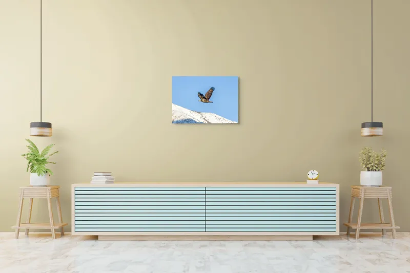 Tablou Canvas, "Vulturul stăpân al cerului albastru", Vultur, Cer, Zbor, Munte, Nevatat, Libertate, Natură, Majestuos, Aripi, Peisaj, 70 x 50 cm – poza 7