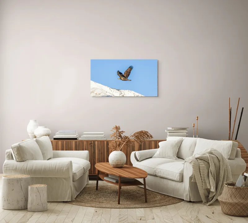 Tablou Canvas, "Vulturul stăpân al cerului albastru", Vultur, Cer, Zbor, Munte, Nevatat, Libertate, Natură, Majestuos, Aripi, Peisaj, 90 x 50 cm – poza 4
