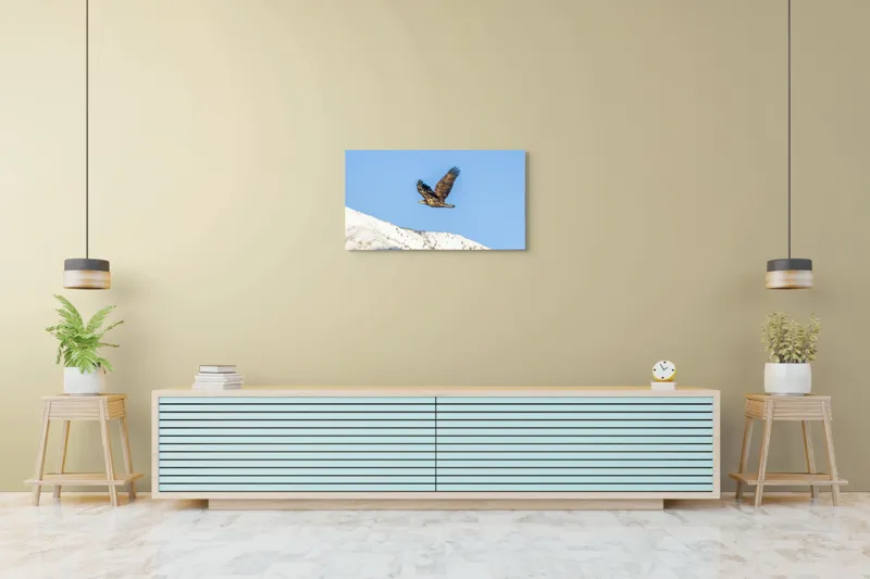 Tablou Canvas, "Vulturul stăpân al cerului albastru", Vultur, Cer, Zbor, Munte, Nevatat, Libertate, Natură, Majestuos, Aripi, Peisaj, 90 x 50 cm – poza 5
