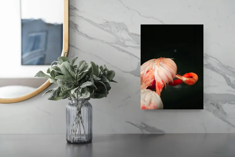 Tablou Canvas, "Flamingo în moment de reflecție rozalie", Penaj, Flamingo, Eleganță, Roz, Acceptabilă, 26 x 39 cm – poza 4