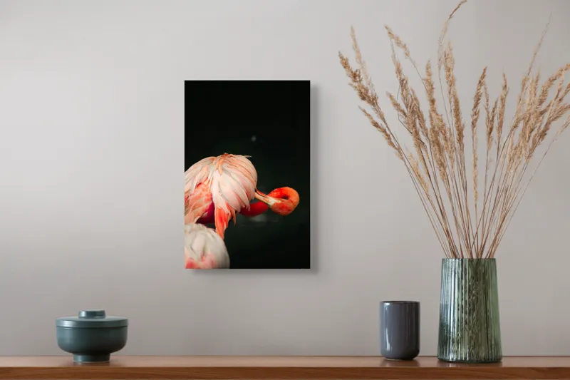 Tablou Canvas, "Flamingo în moment de reflecție rozalie", Penaj, Flamingo, Eleganță, Roz, Acceptabilă, 26 x 39 cm – poza 5