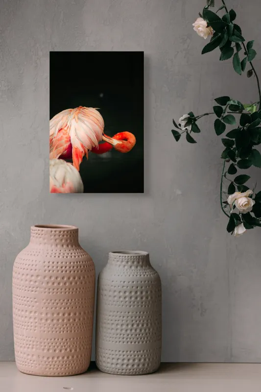 Tablou Canvas, "Flamingo în moment de reflecție rozalie", Penaj, Flamingo, Eleganță, Roz, Acceptabilă, 26 x 39 cm – poza 6