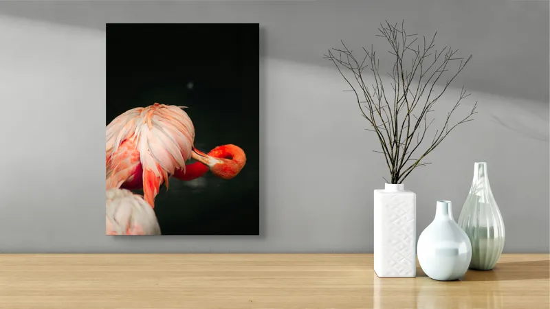 Tablou Canvas, "Flamingo în moment de reflecție rozalie", Penaj, Flamingo, Eleganță, Roz, Acceptabilă, 39 x 54 cm – poza 4