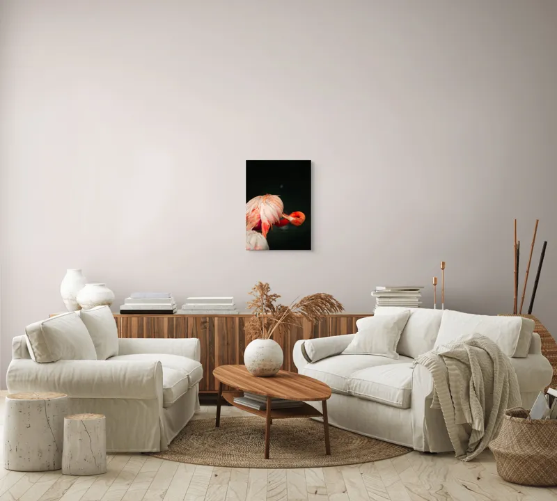 Tablou Canvas, "Flamingo în moment de reflecție rozalie", Penaj, Flamingo, Eleganță, Roz, Acceptabilă, 39 x 54 cm – poza 5