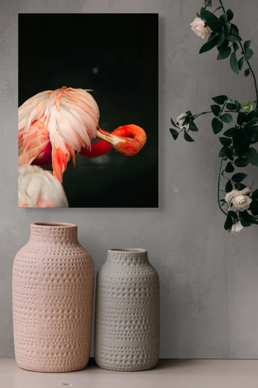 Tablou Canvas, "Flamingo în moment de reflecție rozalie", Penaj, Flamingo, Eleganță, Roz, Acceptabilă, 39 x 54 cm – poza 6