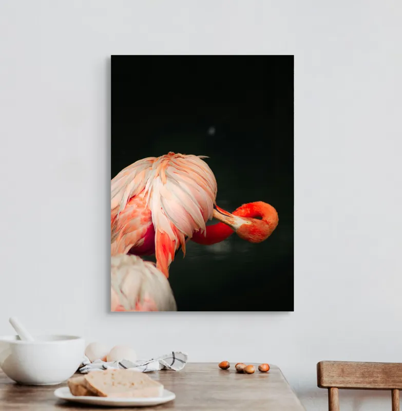Tablou Canvas, "Flamingo în moment de reflecție rozalie", Penaj, Flamingo, Eleganță, Roz, Acceptabilă, 50 x 70 cm – poza 3