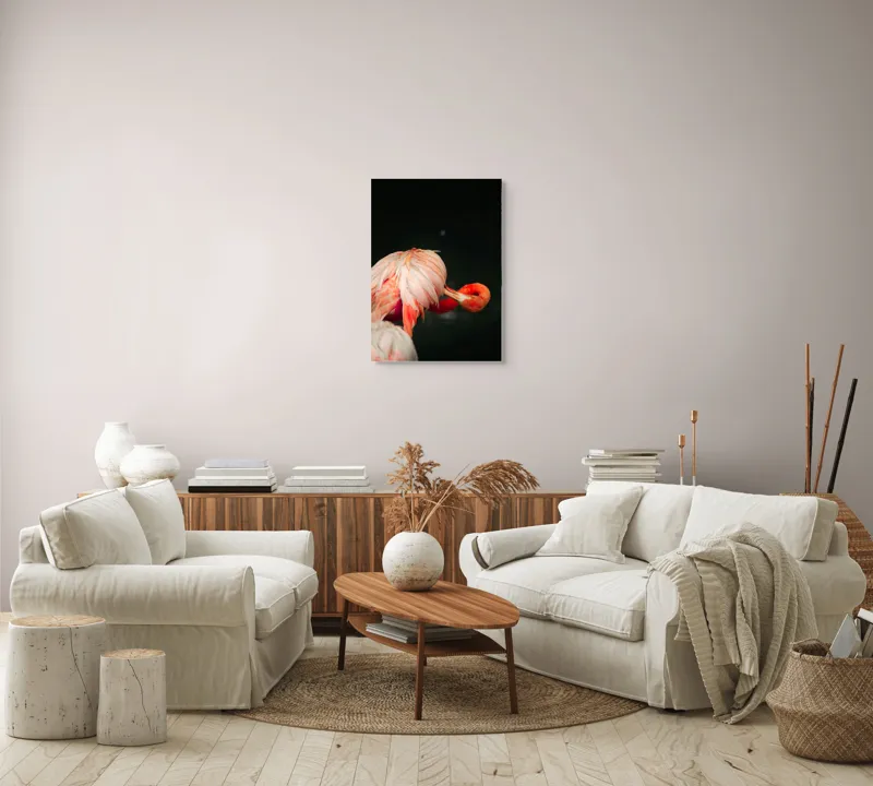 Tablou Canvas, "Flamingo în moment de reflecție rozalie", Penaj, Flamingo, Eleganță, Roz, Acceptabilă, 50 x 70 cm – poza 4