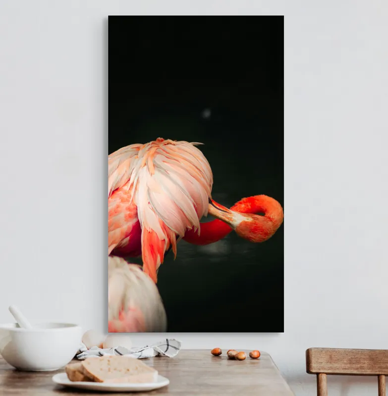 Tablou Canvas, "Flamingo în moment de reflecție rozalie", Penaj, Flamingo, Eleganță, Roz, Acceptabilă, 50 x 90 cm – poza 3