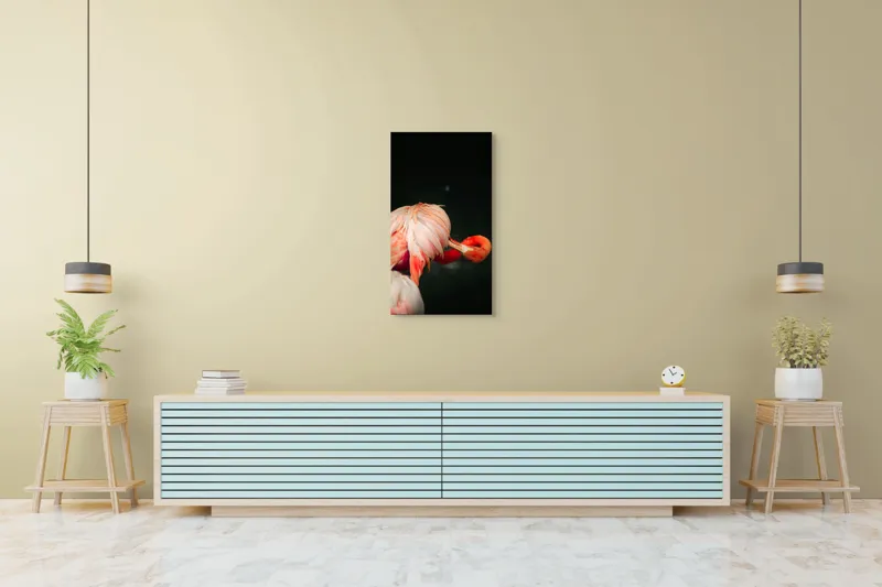 Tablou Canvas, "Flamingo în moment de reflecție rozalie", Penaj, Flamingo, Eleganță, Roz, Acceptabilă, 50 x 90 cm – poza 6