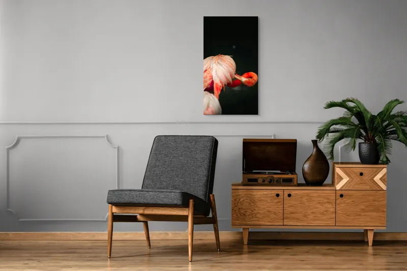 Tablou Canvas, "Flamingo în moment de reflecție rozalie", Penaj, Flamingo, Eleganță, Roz, Acceptabilă, 50 x 90 cm – poza 8