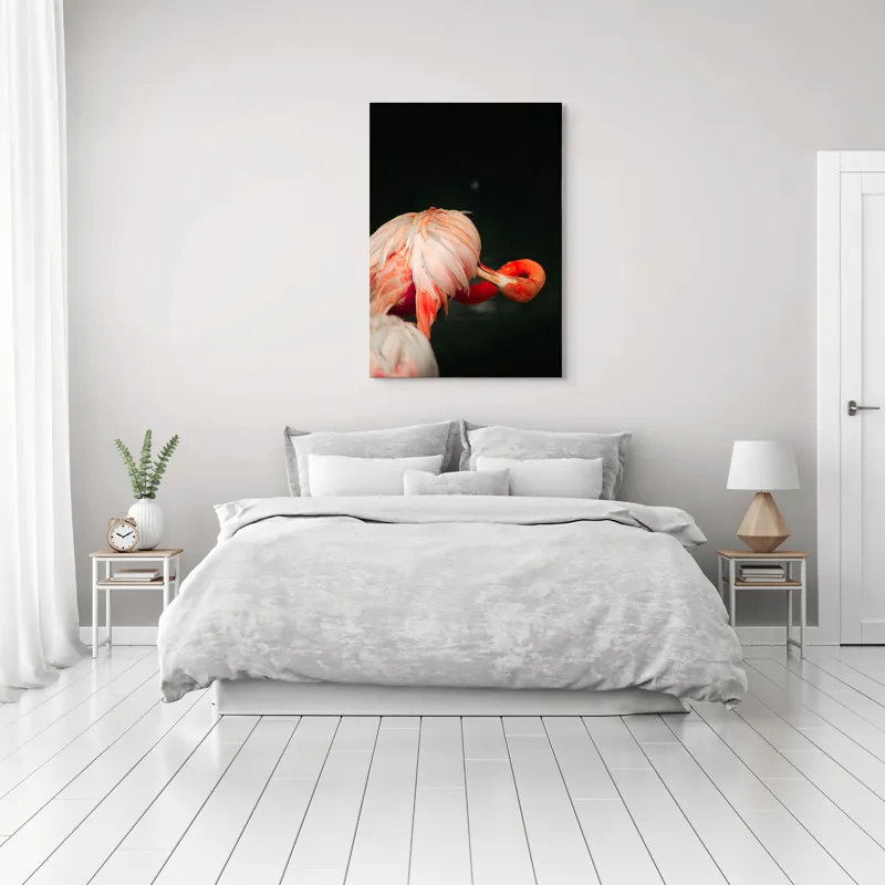 Tablou Canvas, "Flamingo în moment de reflecție rozalie", Penaj, Flamingo, Eleganță, Roz, Acceptabilă, 70 x 100 cm – poza 3
