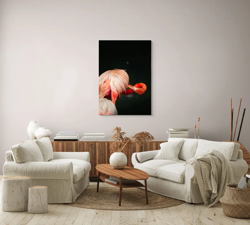 Tablou Canvas, "Flamingo în moment de reflecție rozalie", Penaj, Flamingo, Eleganță, Roz, Acceptabilă, 70 x 100 cm – poza 4