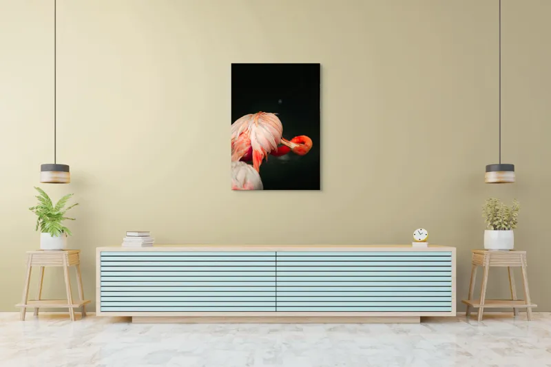 Tablou Canvas, "Flamingo în moment de reflecție rozalie", Penaj, Flamingo, Eleganță, Roz, Acceptabilă, 70 x 100 cm – poza 5