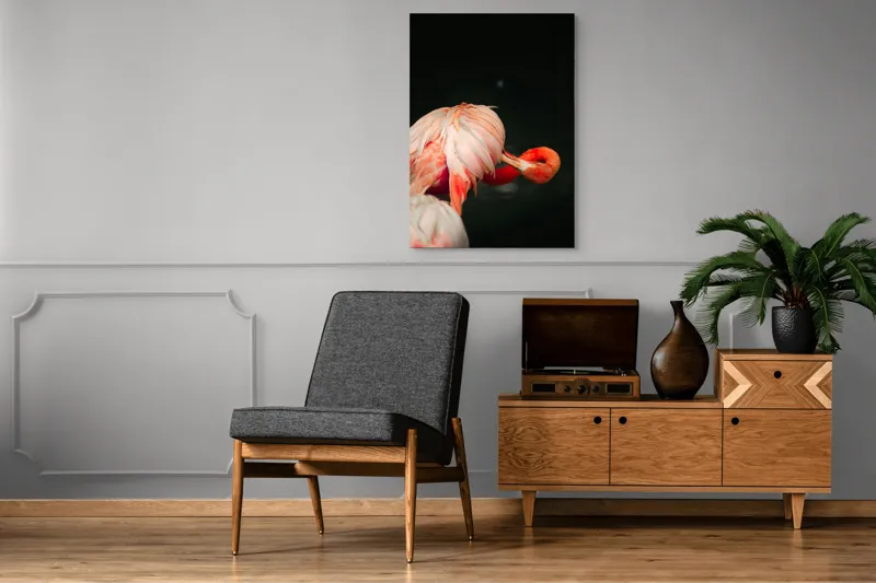 Tablou Canvas, "Flamingo în moment de reflecție rozalie", Penaj, Flamingo, Eleganță, Roz, Acceptabilă, 70 x 100 cm – poza 6
