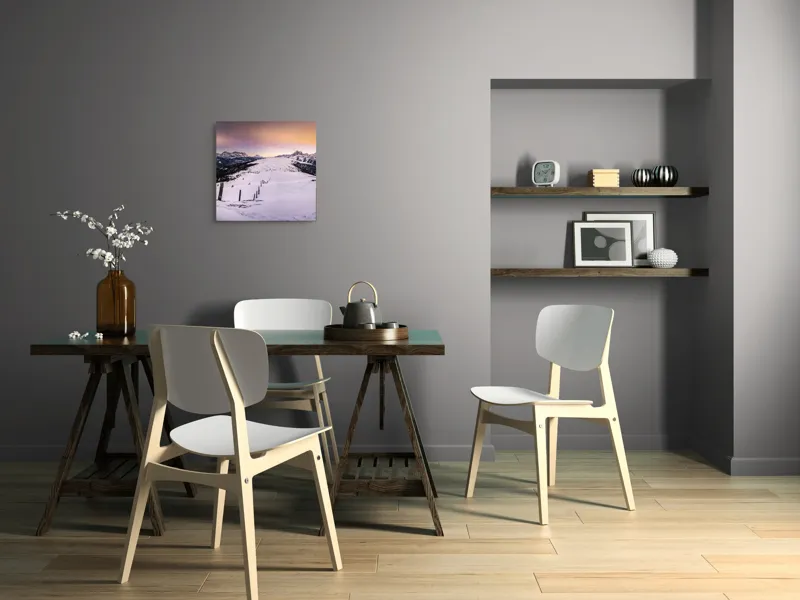 Tablou Canvas, "Tăcerea iernii în lumina amurgului", Munți, Zăpadă, Cer, Lumini, Apus, Vârfuri, Peisaj, Iarnă, Culoare, Panorama, 50 x 50 cm – poza 8