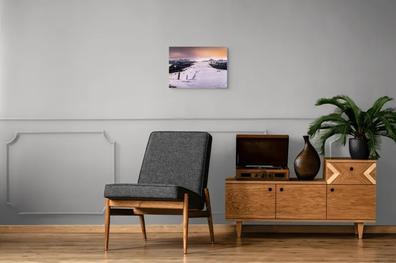 Tablou Canvas, "Tăcerea iernii în lumina amurgului", Munți, Zăpadă, Cer, Lumini, Apus, Vârfuri, Peisaj, Iarnă, Culoare, Panorama, 54 x 39 cm – poza 7