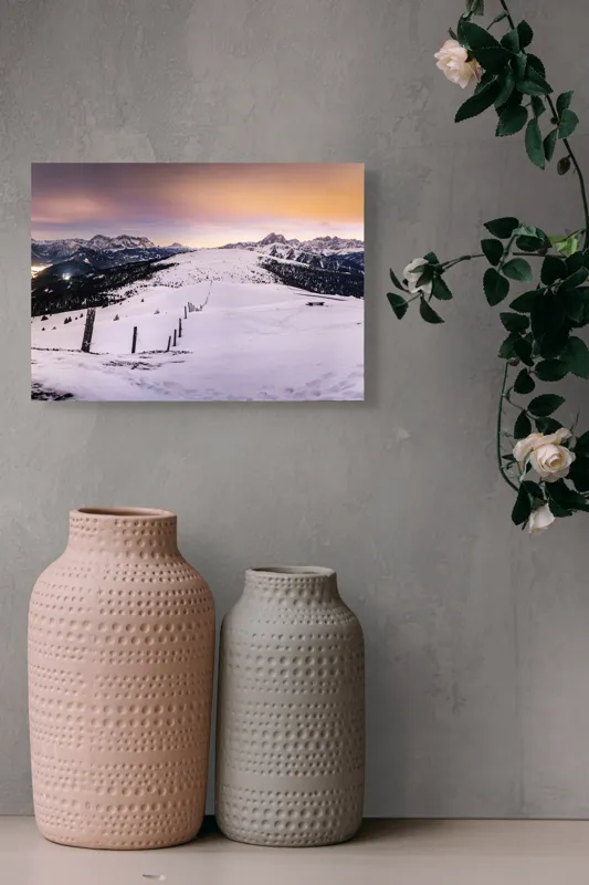 Tablou Canvas, "Tăcerea iernii în lumina amurgului", Munți, Zăpadă, Cer, Lumini, Apus, Vârfuri, Peisaj, Iarnă, Culoare, Panorama, 54 x 39 cm – poza 8