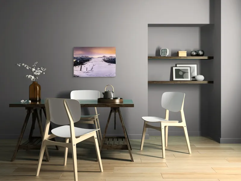 Tablou Canvas, "Tăcerea iernii în lumina amurgului", Munți, Zăpadă, Cer, Lumini, Apus, Vârfuri, Peisaj, Iarnă, Culoare, Panorama, 70 x 50 cm – poza 5