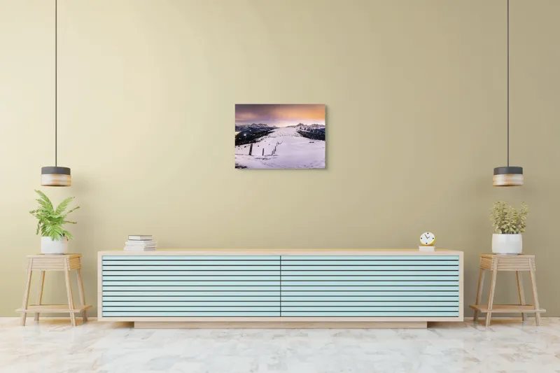 Tablou Canvas, "Tăcerea iernii în lumina amurgului", Munți, Zăpadă, Cer, Lumini, Apus, Vârfuri, Peisaj, Iarnă, Culoare, Panorama, 70 x 50 cm – poza 7
