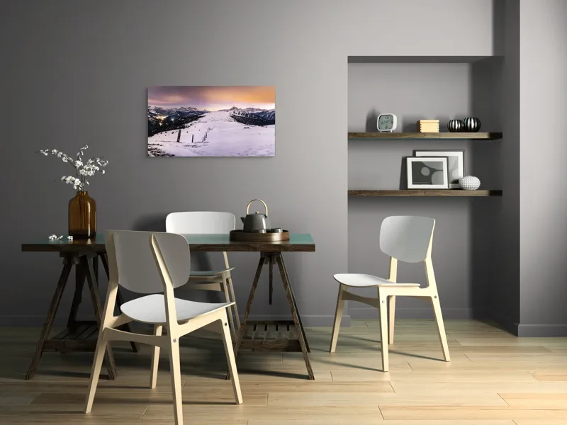 Tablou Canvas, "Tăcerea iernii în lumina amurgului", Munți, Zăpadă, Cer, Lumini, Apus, Vârfuri, Peisaj, Iarnă, Culoare, Panorama, 90 x 50 cm – poza 3
