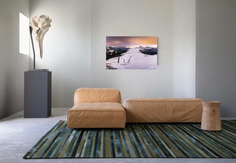 Tablou Canvas, "Tăcerea iernii în lumina amurgului", Munți, Zăpadă, Cer, Lumini, Apus, Vârfuri, Peisaj, Iarnă, Culoare, Panorama, 90 x 50 cm – poza 8