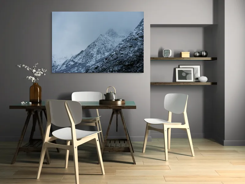 Tablou Canvas, "Munți învăluiți de ceață albăstruie", Nor, Munte, Frig, Pădure, Zăpadă, Ceață, Piscuri, Iarnă., 150 x 100 cm – poza 5