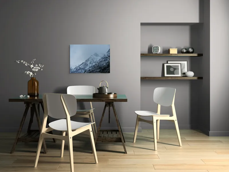 Tablou Canvas, "Munți învăluiți de ceață albăstruie", Nor, Munte, Frig, Pădure, Zăpadă, Ceață, Piscuri, Iarnă., 70 x 50 cm – poza 5