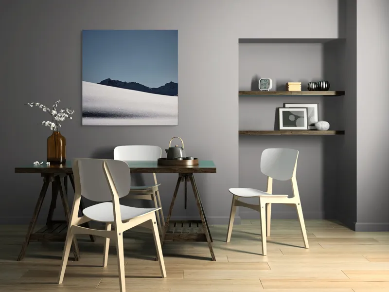 Tablou Canvas, "Liniște albă în munții îndepărtați", Zăpadă, Munte, Cer, Strălucire, Tranquilitate., 100 x 100 cm – poza 6