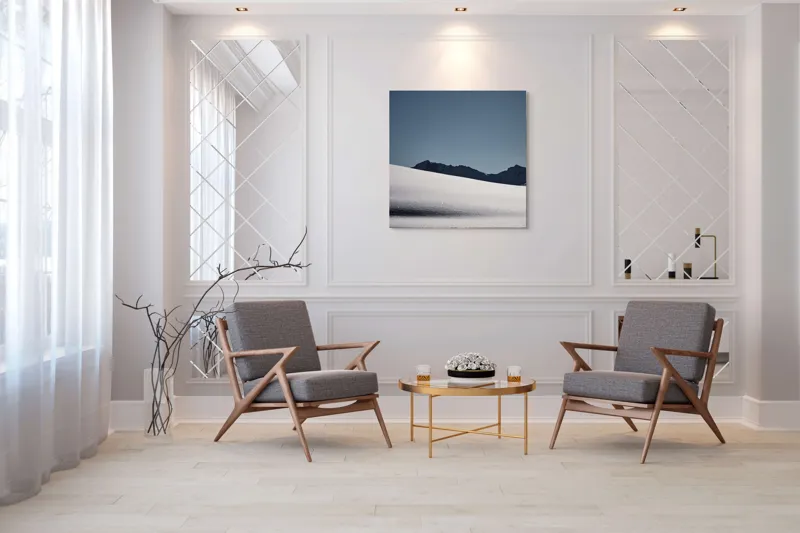 Tablou Canvas, "Liniște albă în munții îndepărtați", Zăpadă, Munte, Cer, Strălucire, Tranquilitate., 100 x 100 cm – poza 7