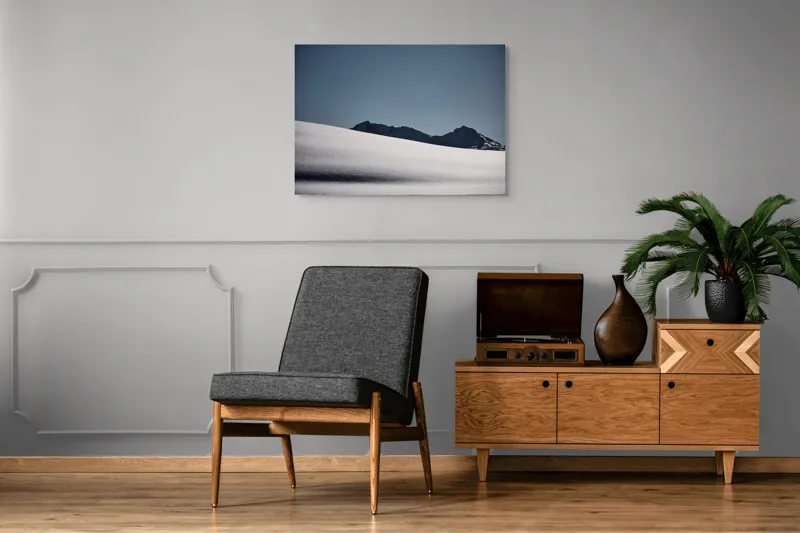 Tablou Canvas, "Liniște albă în munții îndepărtați", Zăpadă, Munte, Cer, Strălucire, Tranquilitate., 100 x 70 cm – poza 8