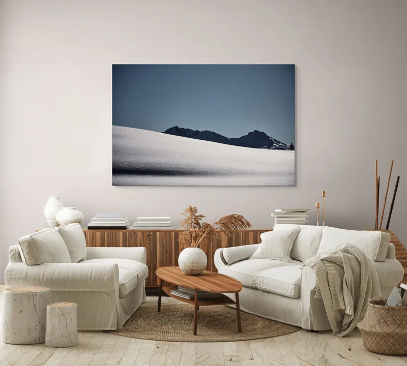 Tablou Canvas, "Liniște albă în munții îndepărtați", Zăpadă, Munte, Cer, Strălucire, Tranquilitate., 150 x 100 cm – poza 3
