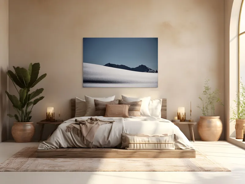 Tablou Canvas, "Liniște albă în munții îndepărtați", Zăpadă, Munte, Cer, Strălucire, Tranquilitate., 150 x 100 cm – poza 4