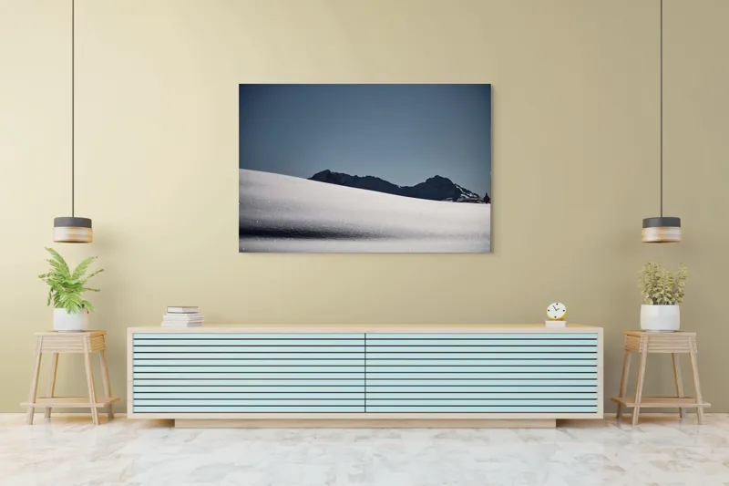 Tablou Canvas, "Liniște albă în munții îndepărtați", Zăpadă, Munte, Cer, Strălucire, Tranquilitate., 150 x 100 cm – poza 6