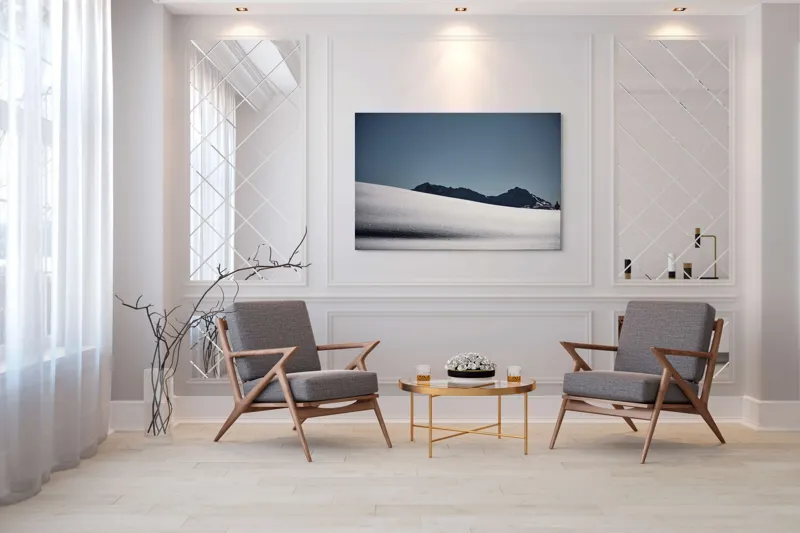 Tablou Canvas, "Liniște albă în munții îndepărtați", Zăpadă, Munte, Cer, Strălucire, Tranquilitate., 150 x 100 cm – poza 7