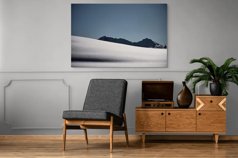 Tablou Canvas, "Liniște albă în munții îndepărtați", Zăpadă, Munte, Cer, Strălucire, Tranquilitate., 150 x 100 cm – poza 8