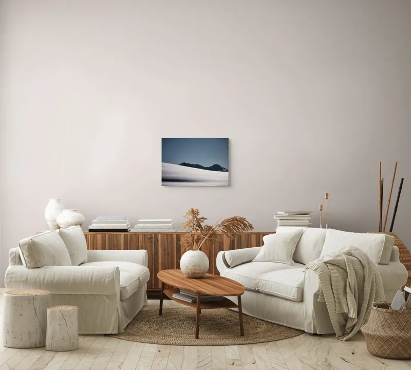 Tablou Canvas, "Liniște albă în munții îndepărtați", Zăpadă, Munte, Cer, Strălucire, Tranquilitate., 54 x 39 cm – poza 5