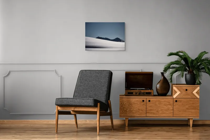 Tablou Canvas, "Liniște albă în munții îndepărtați", Zăpadă, Munte, Cer, Strălucire, Tranquilitate., 70 x 50 cm – poza 4