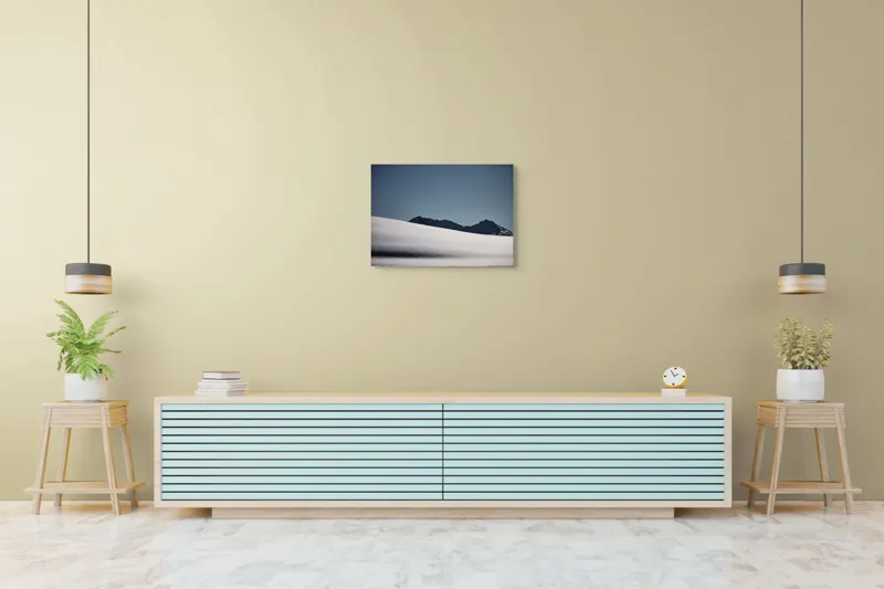 Tablou Canvas, "Liniște albă în munții îndepărtați", Zăpadă, Munte, Cer, Strălucire, Tranquilitate., 70 x 50 cm – poza 7