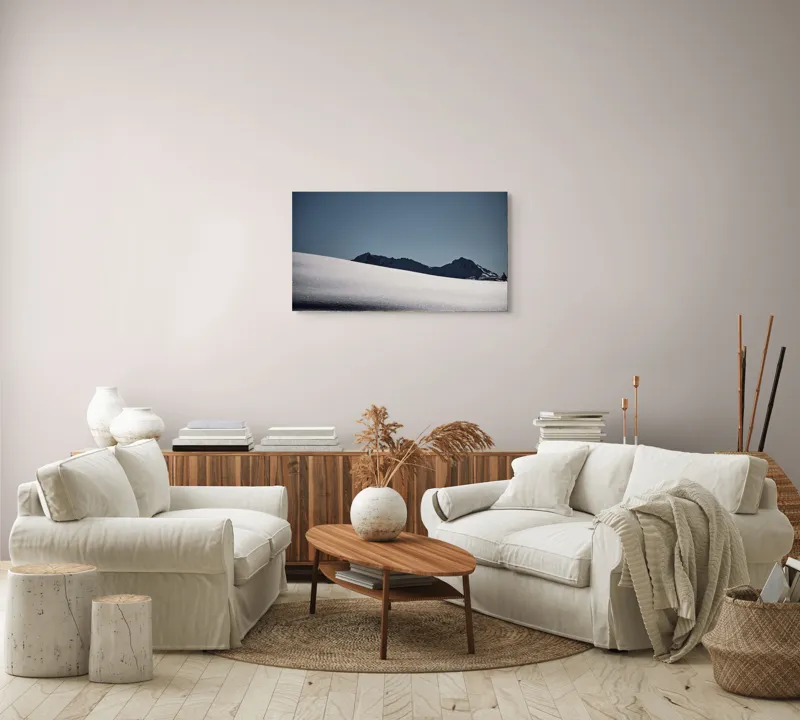 Tablou Canvas, "Liniște albă în munții îndepărtați", Zăpadă, Munte, Cer, Strălucire, Tranquilitate., 90 x 50 cm – poza 4