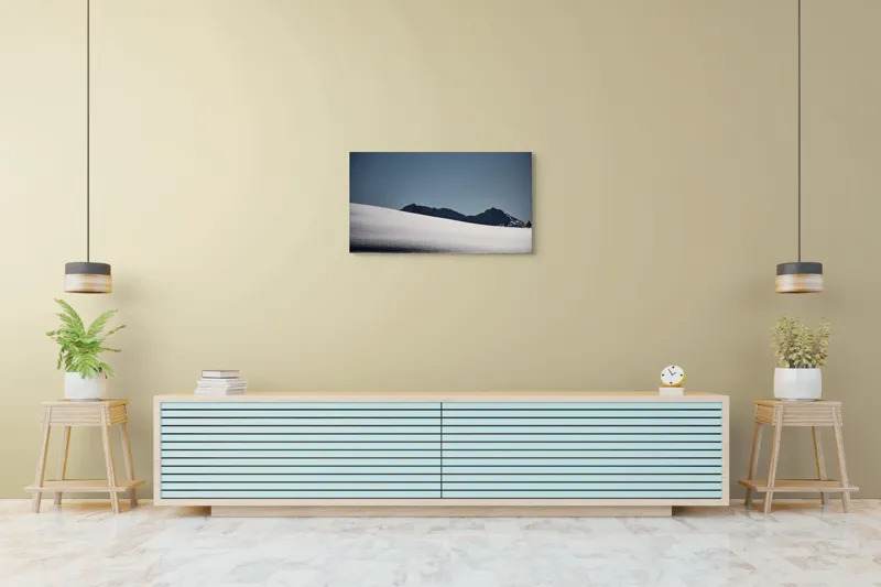 Tablou Canvas, "Liniște albă în munții îndepărtați", Zăpadă, Munte, Cer, Strălucire, Tranquilitate., 90 x 50 cm – poza 5