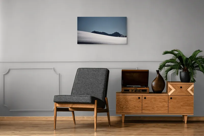 Tablou Canvas, "Liniște albă în munții îndepărtați", Zăpadă, Munte, Cer, Strălucire, Tranquilitate., 90 x 50 cm – poza 6