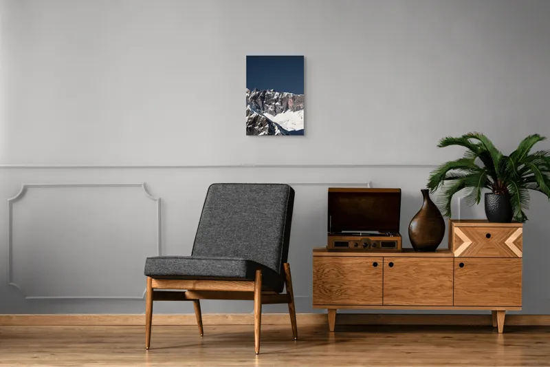 Tablou Canvas, "Munții în tăcere sub cerul albastru", Măreție, Albețe, Stânci, Răsărit, Imensitate, Contrast, Podoabă, Splendoare, 39 x 54 cm – poza 8