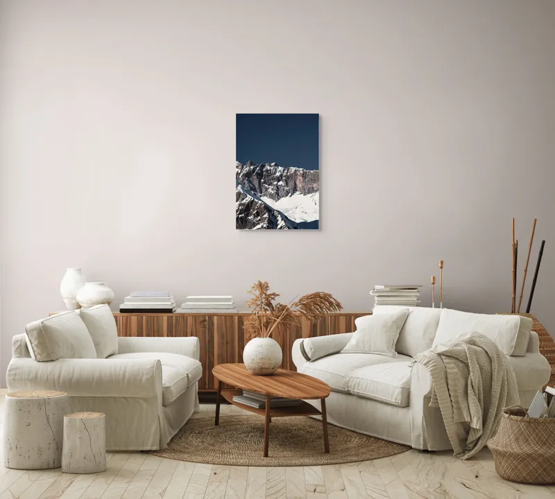 Tablou Canvas, "Munții în tăcere sub cerul albastru", Măreție, Albețe, Stânci, Răsărit, Imensitate, Contrast, Podoabă, Splendoare, 50 x 70 cm – poza 4