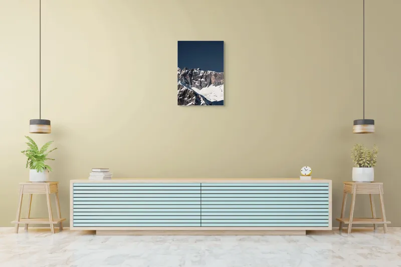 Tablou Canvas, "Munții în tăcere sub cerul albastru", Măreție, Albețe, Stânci, Răsărit, Imensitate, Contrast, Podoabă, Splendoare, 50 x 70 cm – poza 6