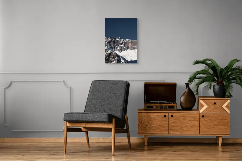 Tablou Canvas, "Munții în tăcere sub cerul albastru", Măreție, Albețe, Stânci, Răsărit, Imensitate, Contrast, Podoabă, Splendoare, 50 x 70 cm – poza 8