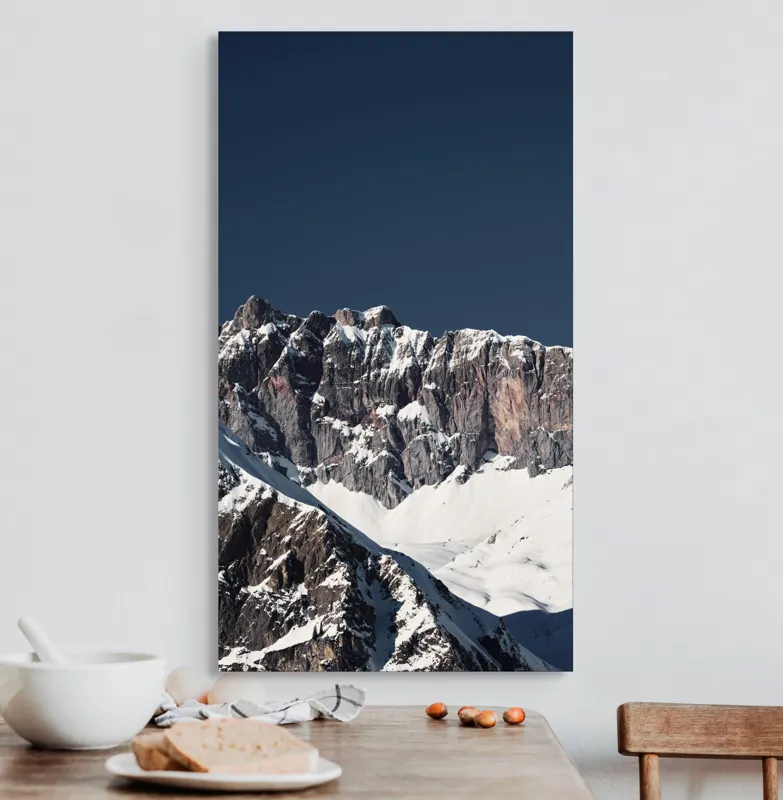 Tablou Canvas, "Munții în tăcere sub cerul albastru", Măreție, Albețe, Stânci, Răsărit, Imensitate, Contrast, Podoabă, Splendoare, 50 x 90 cm – poza 3