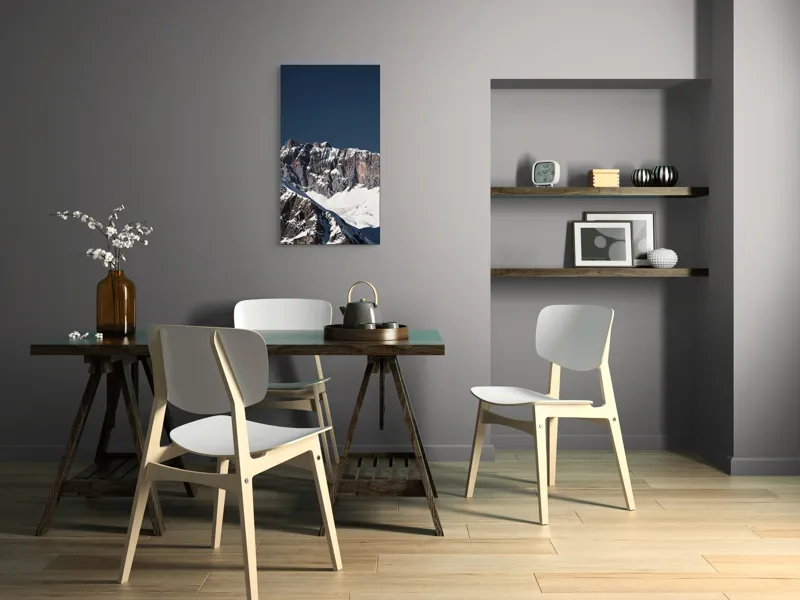 Tablou Canvas, "Munții în tăcere sub cerul albastru", Măreție, Albețe, Stânci, Răsărit, Imensitate, Contrast, Podoabă, Splendoare, 50 x 90 cm – poza 4