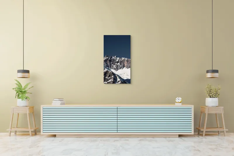 Tablou Canvas, "Munții în tăcere sub cerul albastru", Măreție, Albețe, Stânci, Răsărit, Imensitate, Contrast, Podoabă, Splendoare, 50 x 90 cm – poza 6