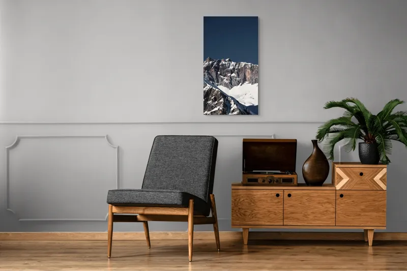 Tablou Canvas, "Munții în tăcere sub cerul albastru", Măreție, Albețe, Stânci, Răsărit, Imensitate, Contrast, Podoabă, Splendoare, 50 x 90 cm – poza 8